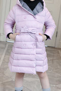 Kids Girls Mid Length Breathable Hooded Neck Long Sleeve Warm Winter Season Padded Jacket