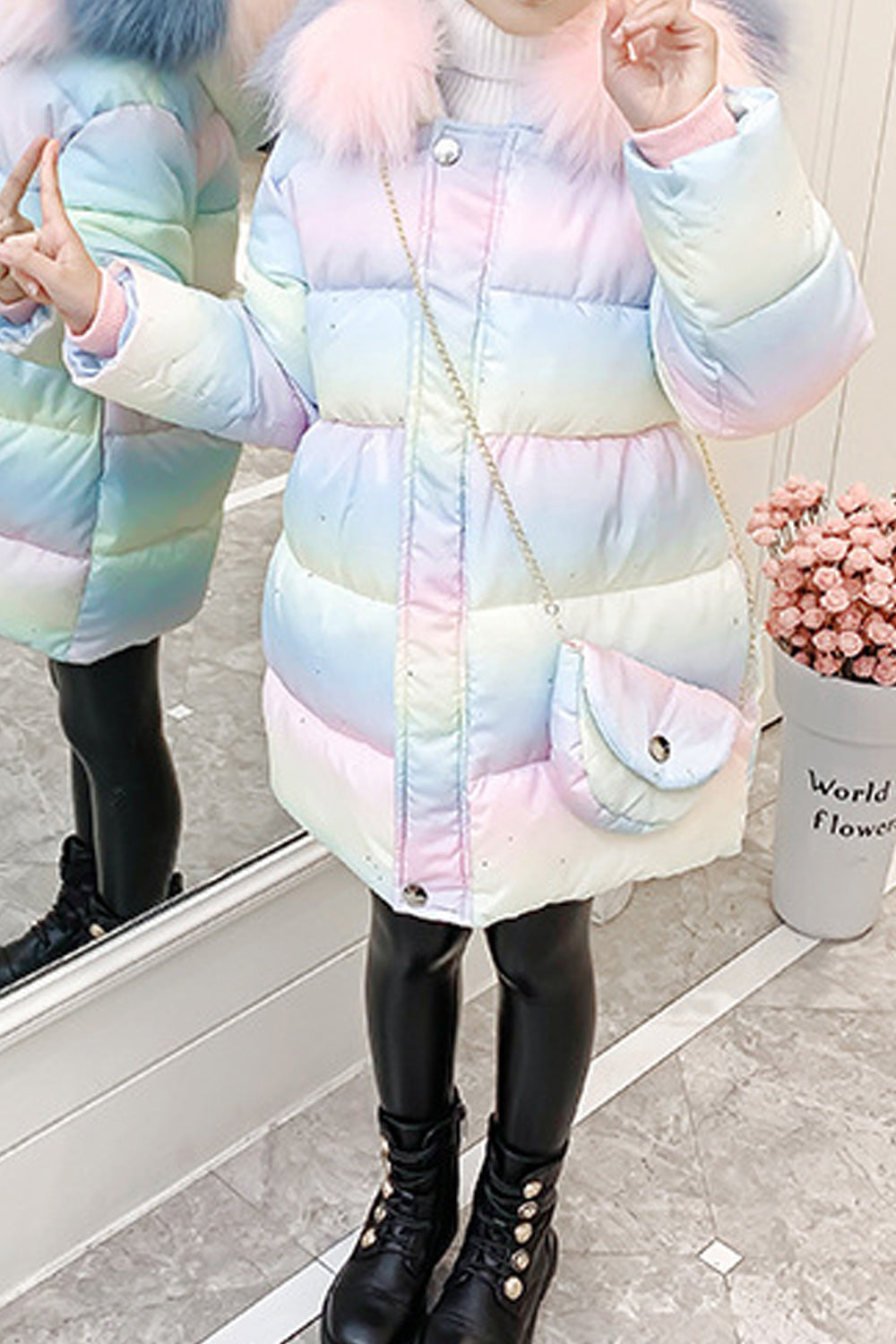 Kids Girls Thick Winter Season Long Sleeve Zipper Closure Hooded Padded Jacket