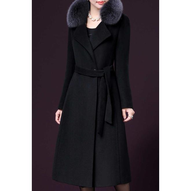 Women Elegant Slim Fit Button Closure Collar Neck Long Coat