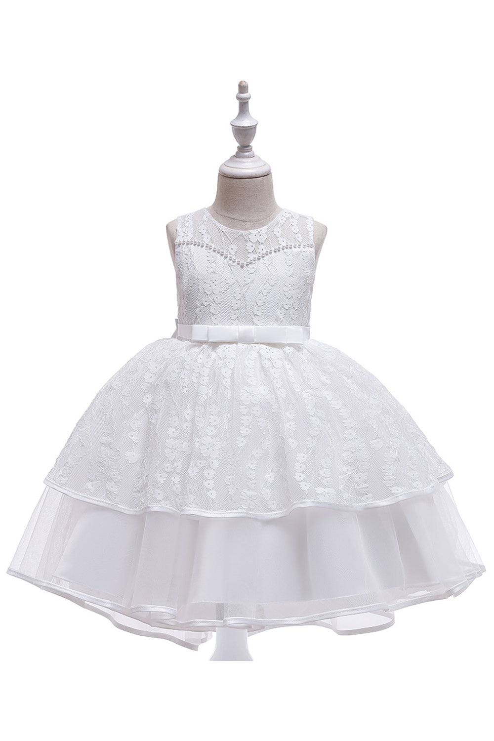 Kids Girls Lace Embroidery Sleeveless Solid Colored Puff Skirt Beautiful Dress