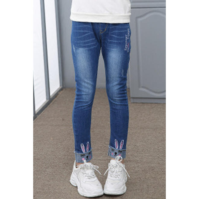 Kids Girls Relax Fit Printed Hems Adorable jeans