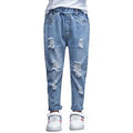 Kids Girls Elasticated Waist Shreded Comfy Jeans