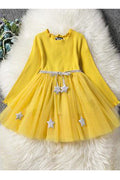 Kids Girls Long Sleeve Hair Attached Sequins Decorated Beautiful Long Length Pretty Dress