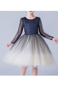 Kid Girl Charming Long Sleeve Starry Blue Evening Dress