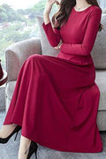 Women Beautiful Solid Pattern Round Neck Cozy Long Sleeve Lovely Evening Party Long Maxi Dress