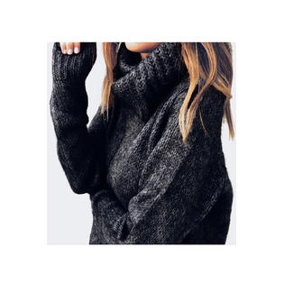Women Warm Long Sleeve Solid Colored Striped Pattern Winter Sweater