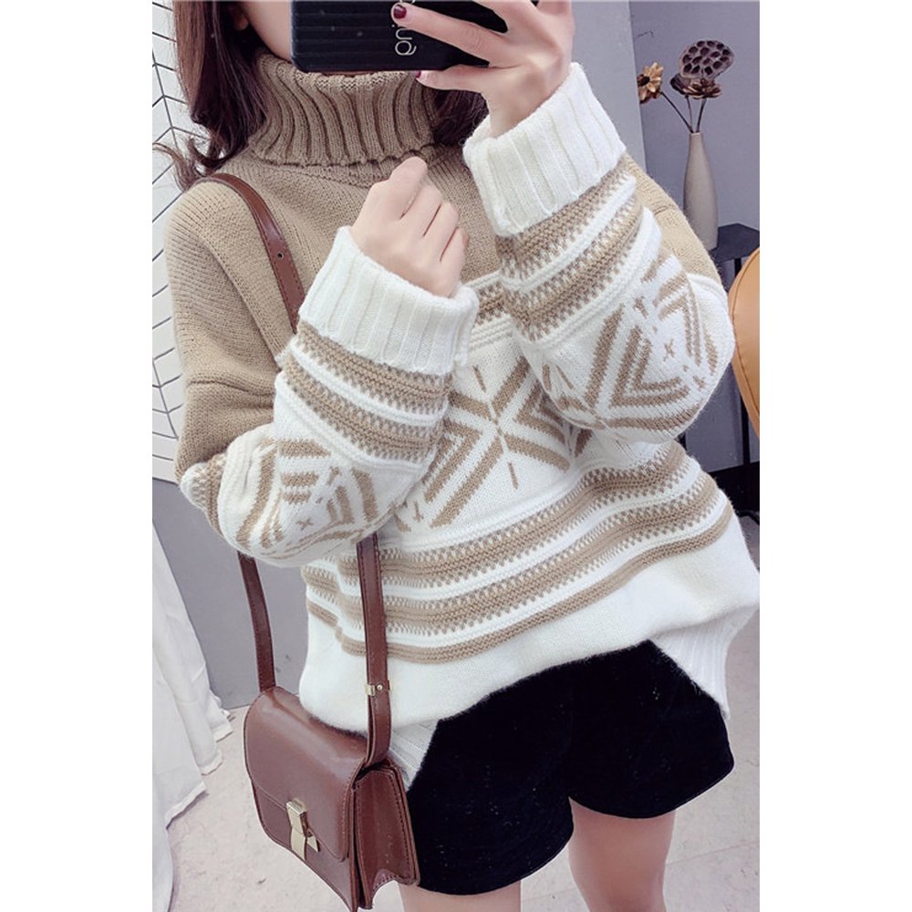 Women V-Neck Thick Long Sleeve Superb Solid Pattern Tassel Hem Loose Style Pullover Winter Sweater