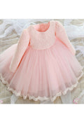Kids Girls Round Neck Long Sleeves Dress