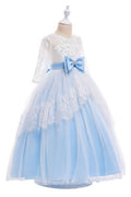 Kids Girls Sophisticated Flying Sleeve Square Neck Easy Zipper Closure Long Length Solid Colored Fancy Party Dress