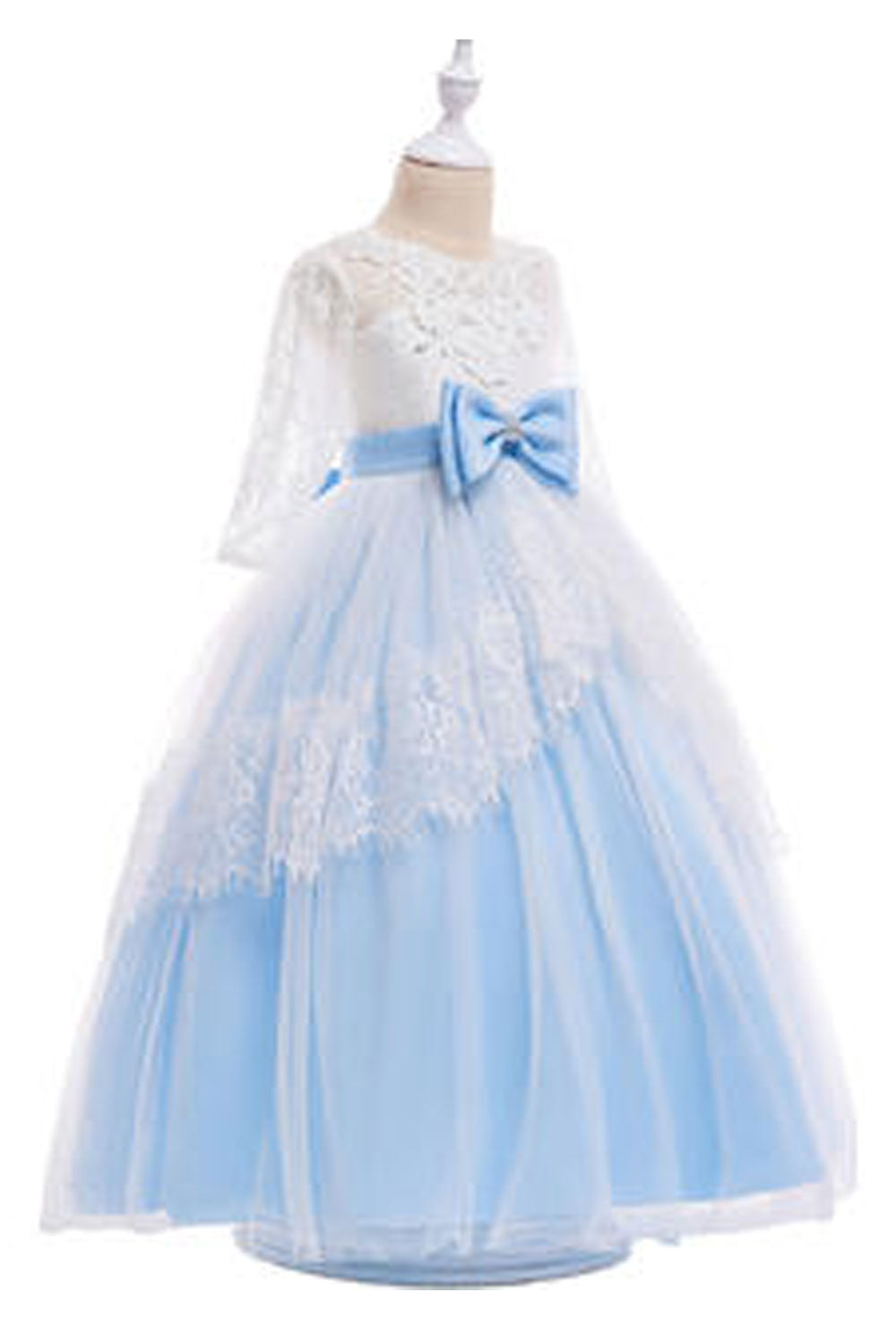 Kids Girls Sophisticated Flying Sleeve Square Neck Easy Zipper Closure Long Length Solid Colored Fancy Party Dress