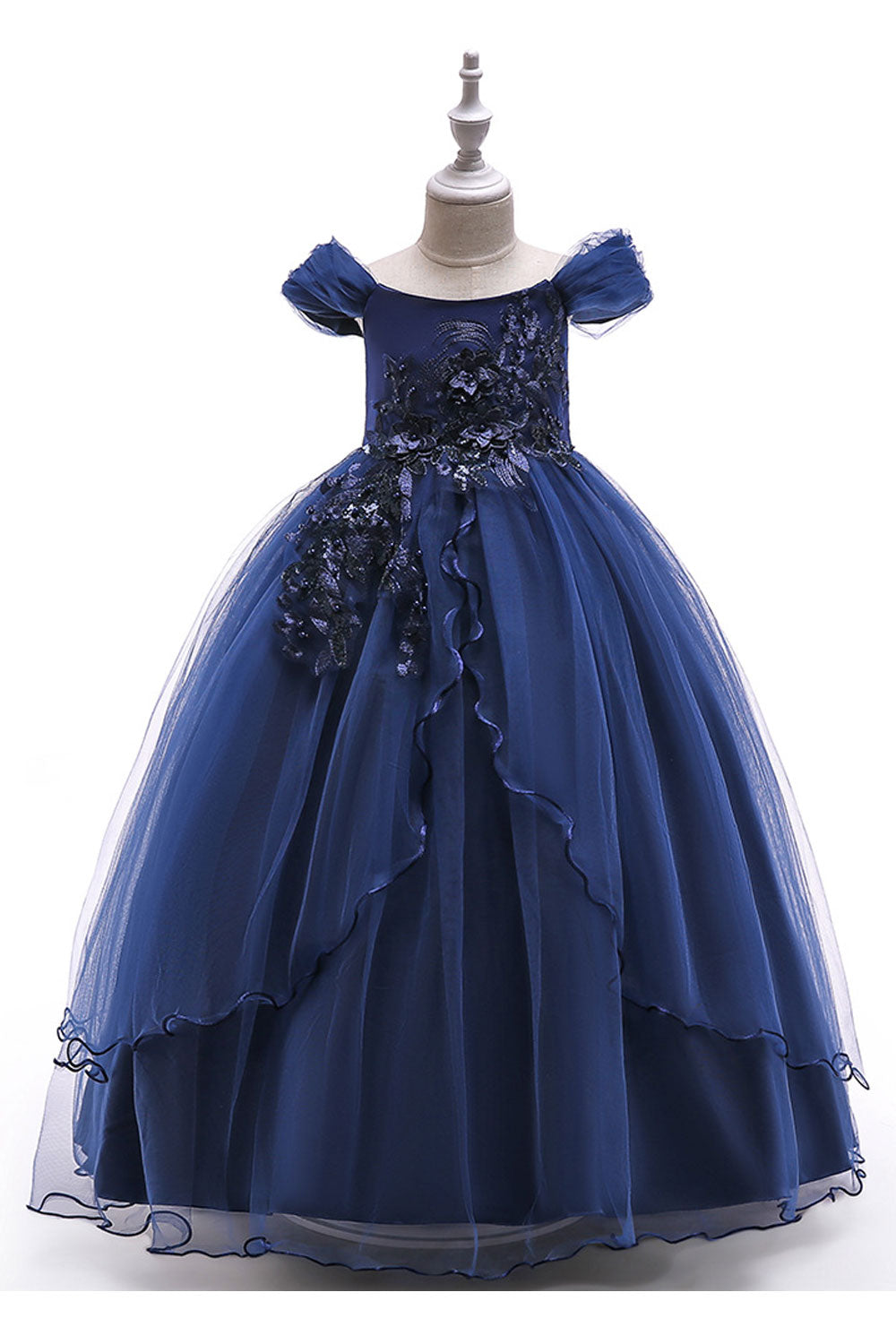 Kids Girls Flower Decorated Cap Sleeve Party Dress