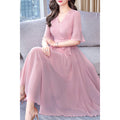 Women Slim Long Skirt Pleated Chiffon Dress