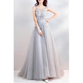 Women Round Neck Flower Lace Birthday Party Dress
