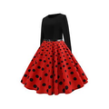 Women Fascinating Polka Doted Long Sleeve Round Neck Appealing Party Evening Skirt Dress