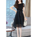 Women High Neck Swing Dress With Waist B
