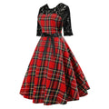 Women Lace Half Sleeve Plaid Casual Dress
