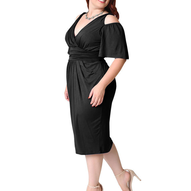 Women Pleated Waist Elegant Cut Off Shoulder Dress