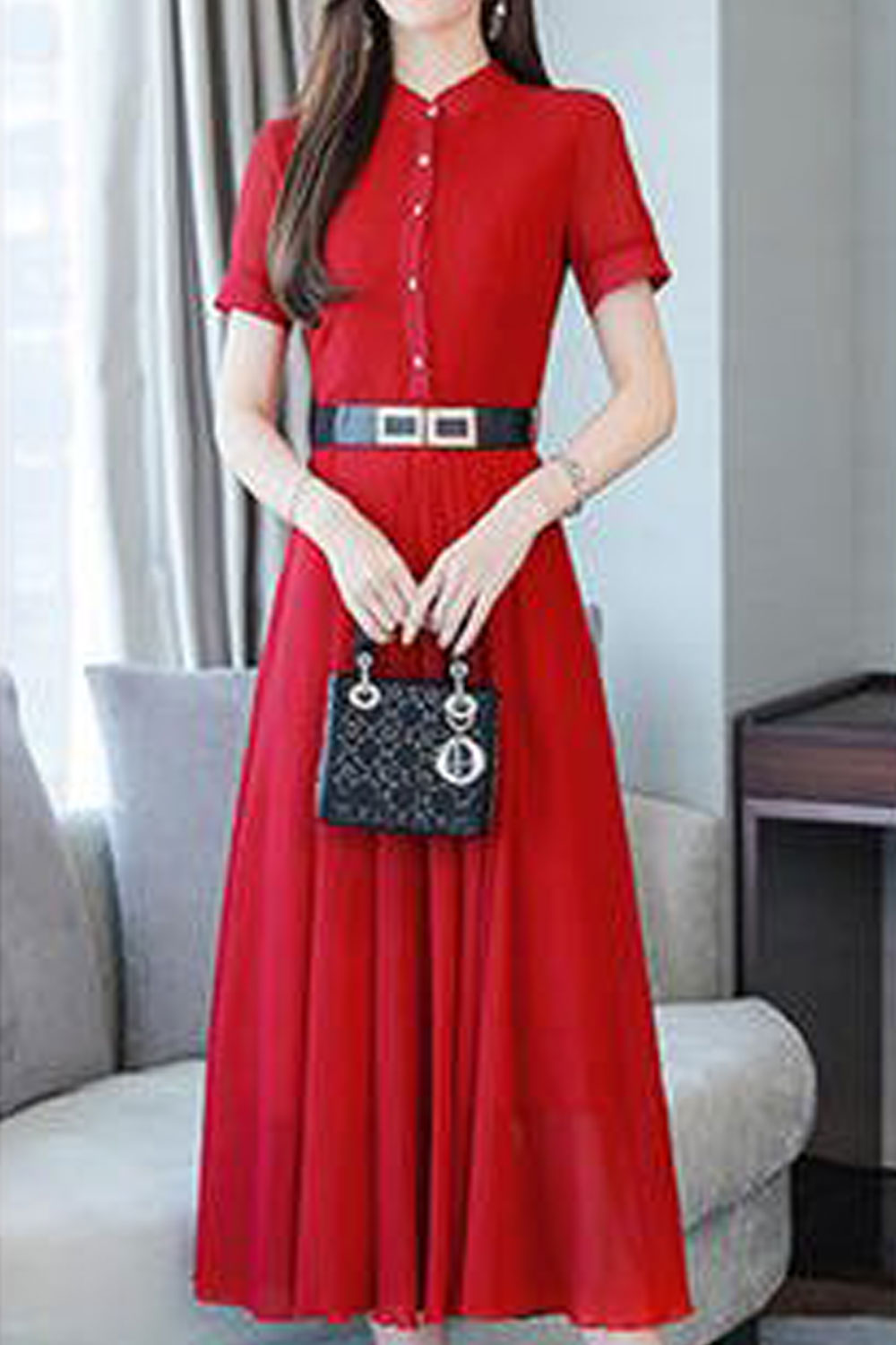 Junior Solid Colored Chiffon Without Belt Dress