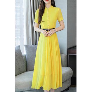 Junior Solid Colored Chiffon Without Belt Dress