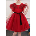 Kids Girls Short Sleeve Beaded Decorative Party Dress