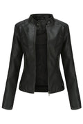 Women Fashionable Warm Solid Colored Leather Jacket