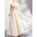 Women Flower Bust Pleated Long Wedding Dress