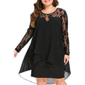 Women Plus Hollow Lace Irregular Fashion Dress