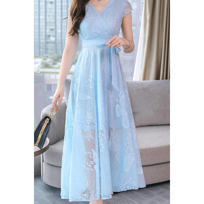 Women Thin Mesh Short Sleeve Trend V-Neck Breathable Fabulous Dress