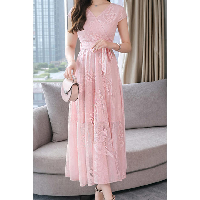 Women Thin Mesh Short Sleeve Trend V-Neck Breathable Fabulous Dress