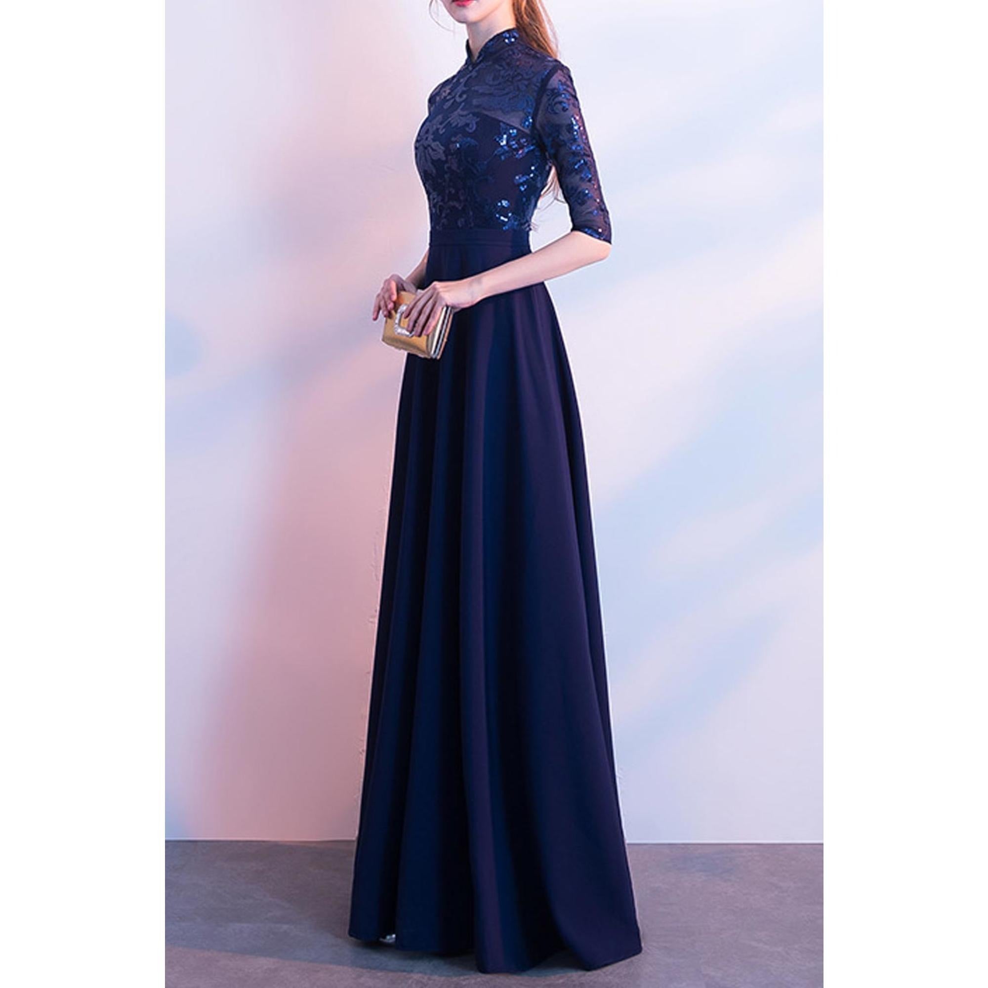 Women Lace High Neck Wedding Party Dress