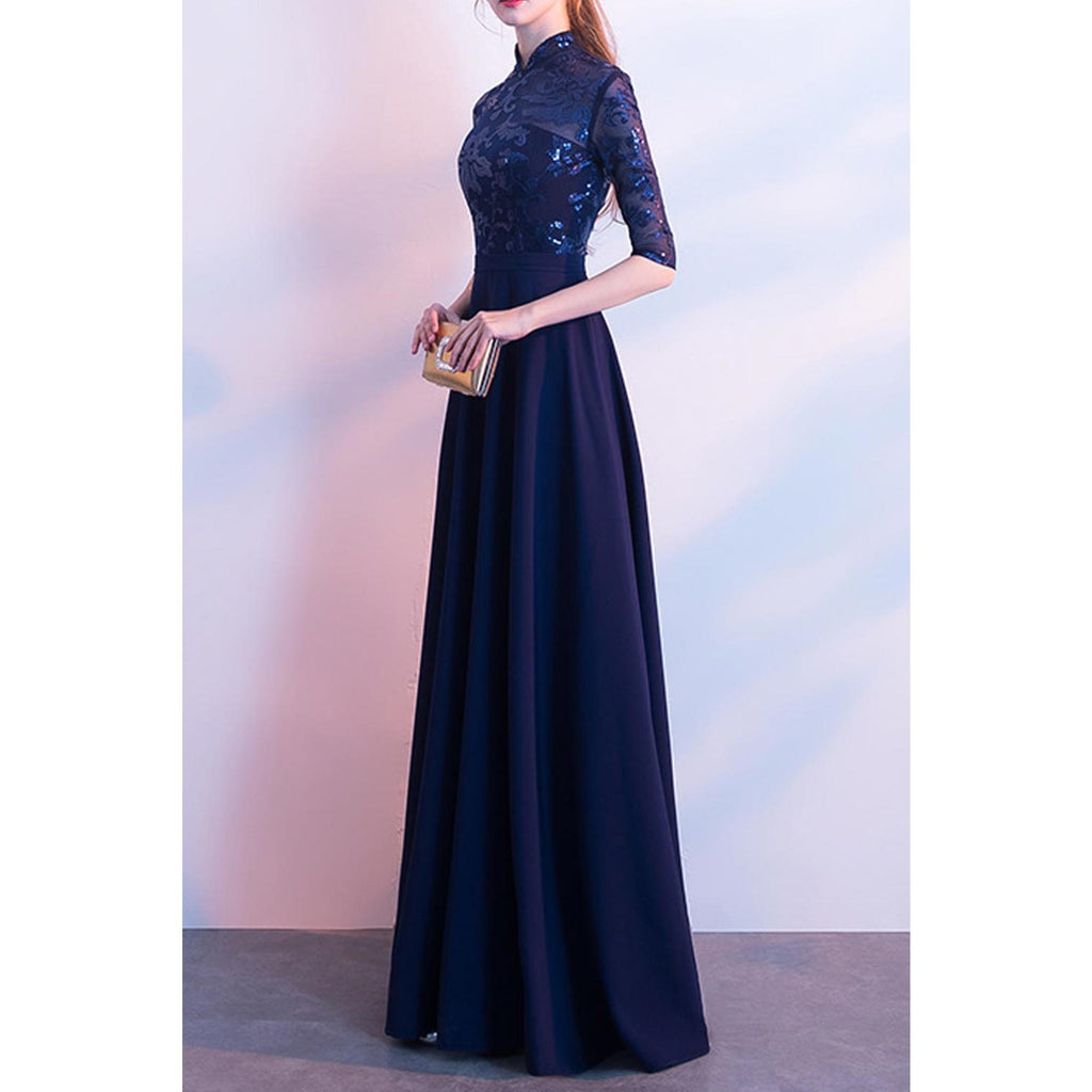 Women Lace High Neck Wedding Party Dress