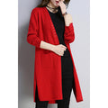 Women Trendy Tie Waist Elegent Solid Colored Thick Long Sleeve Flap Pockets V-Neck Winter Cardigan
