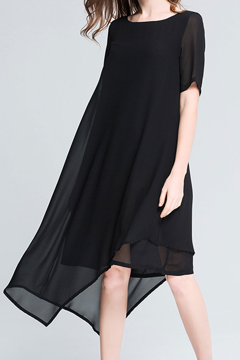 Women Loose Solid Colored Chiffon Dress