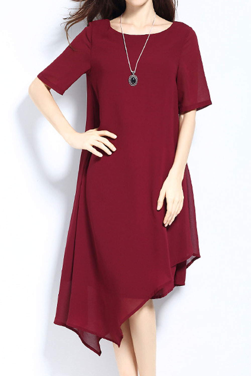 Women Loose Solid Colored Chiffon Dress