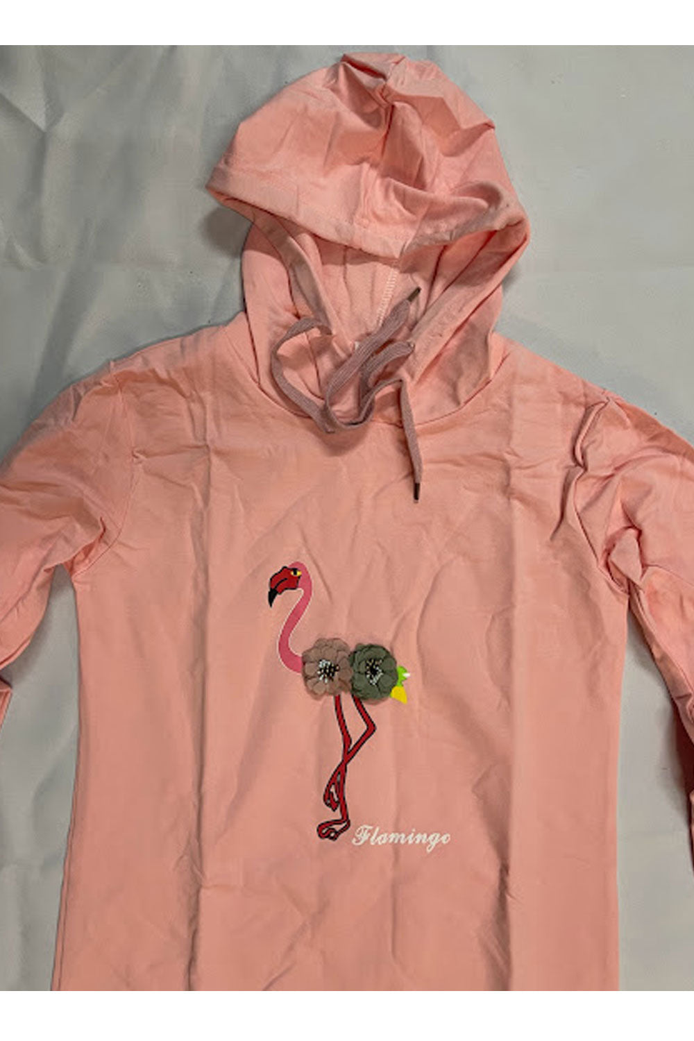 Women Excellent Flamingo Floral Stitched Design Lovely Long Sleeve Warm Hoodie