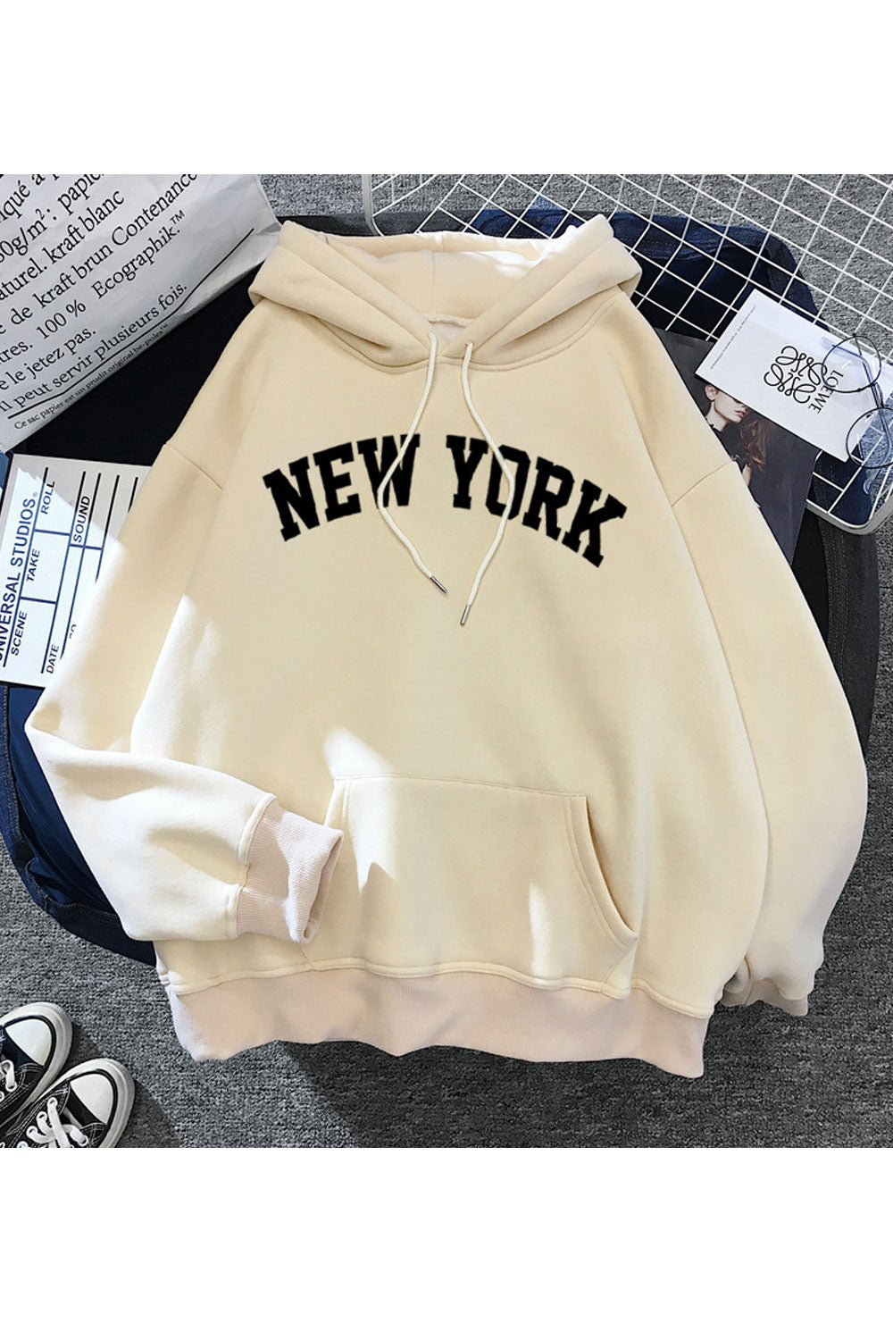 Women Awesome New York Pattern Durable Drawstring Loose Long Sleeve Comfortable Warm Winter Hoodie