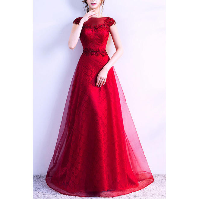 Women Beautiful Embroidery Cup Shoulders Long Dress