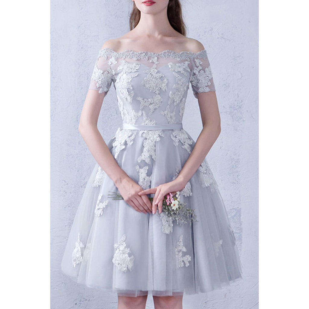 Women Wrap Sleeve Decorated Evening Party Dress