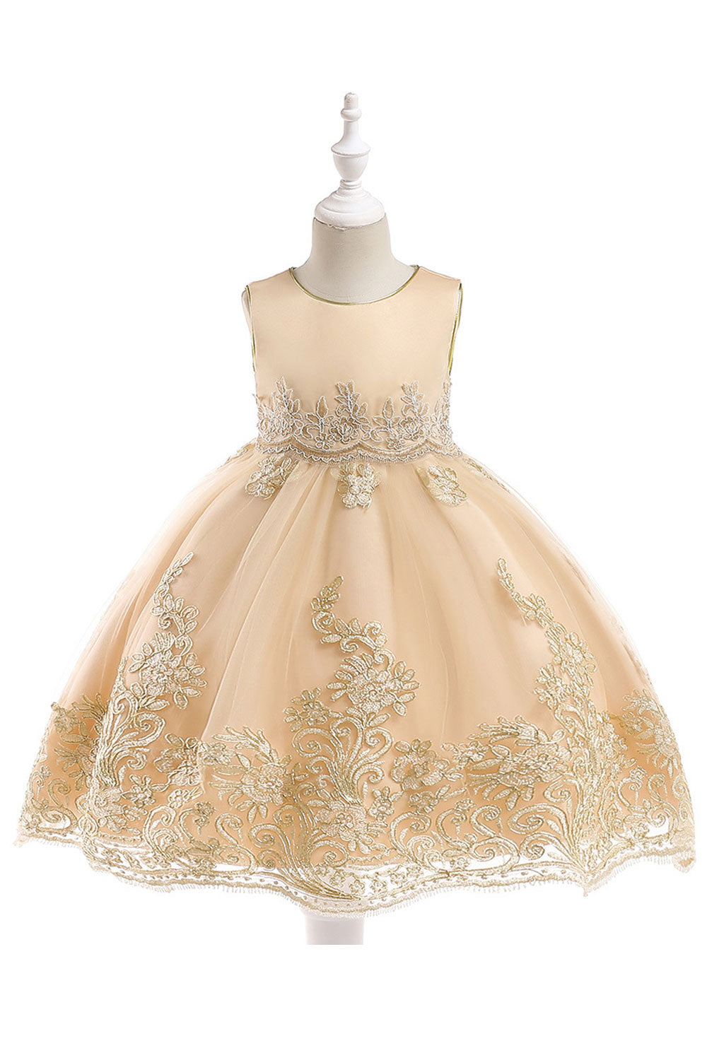 Kids Girls Splendid Sleeveless Round Neck Easily Wearable Emboridered Pattern Dress