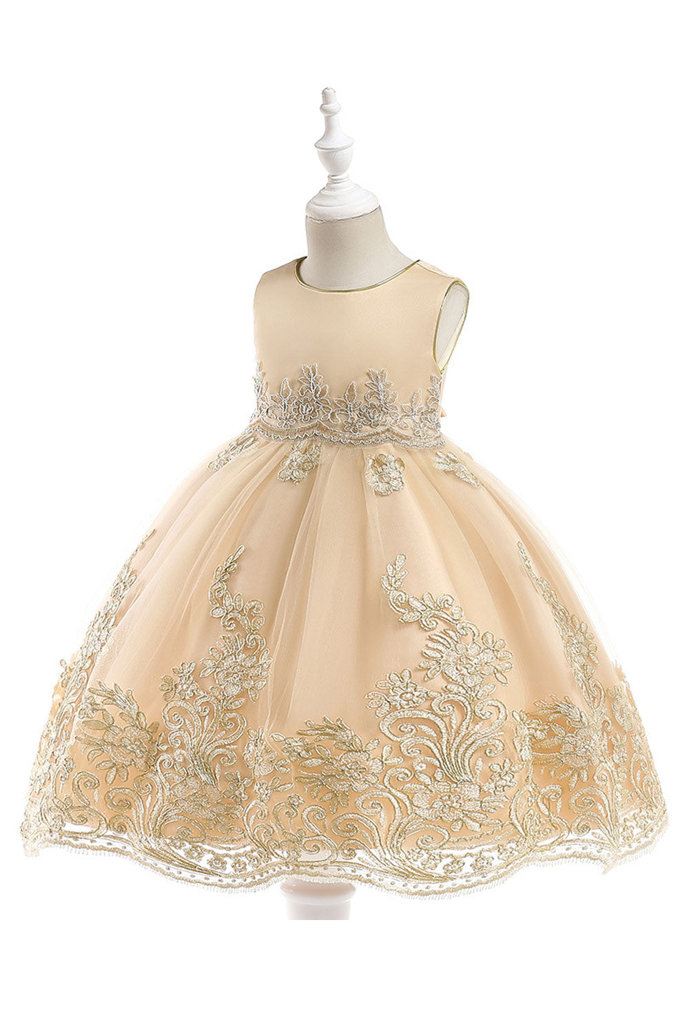 Kids Girls Splendid Sleeveless Round Neck Easily Wearable Emboridered Pattern Dress