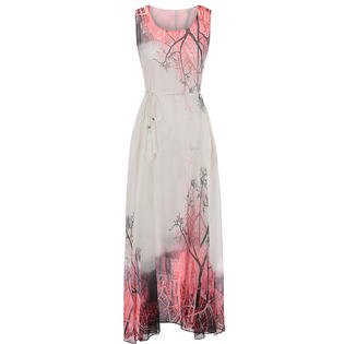 Women Lightweight Printed Style Round Neck Casual Chiffon Dress