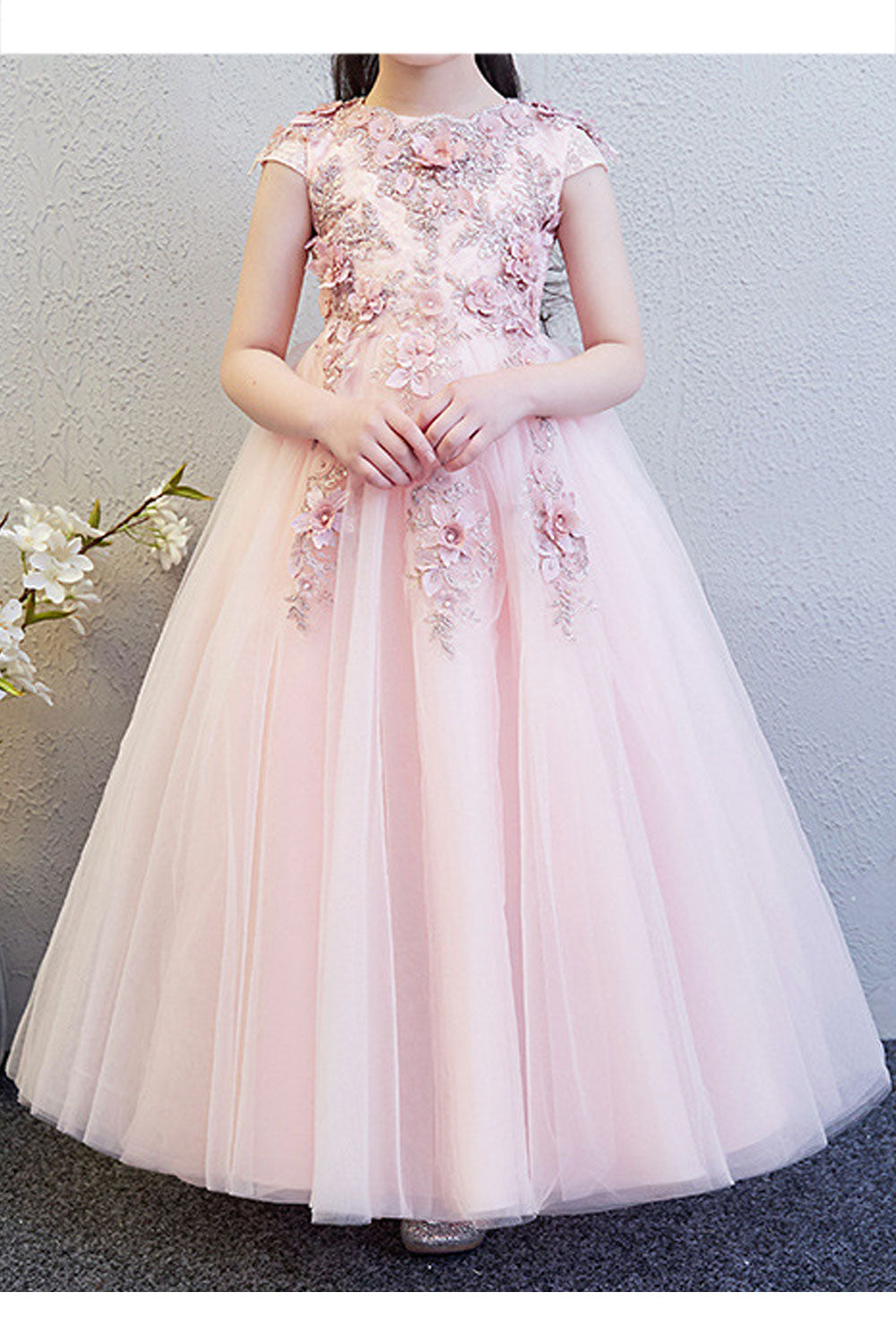 Kids Girls Beautiful Flower Lace Round Neck Thin Mesh Skirt Awesome Dress