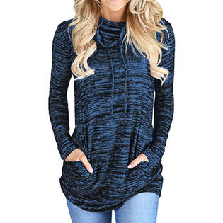 Women High Neck Long Sleeve Losse Fit Top