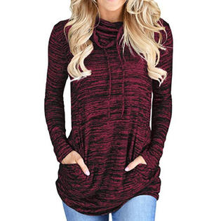 Women High Neck Long Sleeve Losse Fit Top