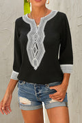 Women Long Sleeve Solid Colored Embroidered V-Neck Soft Top