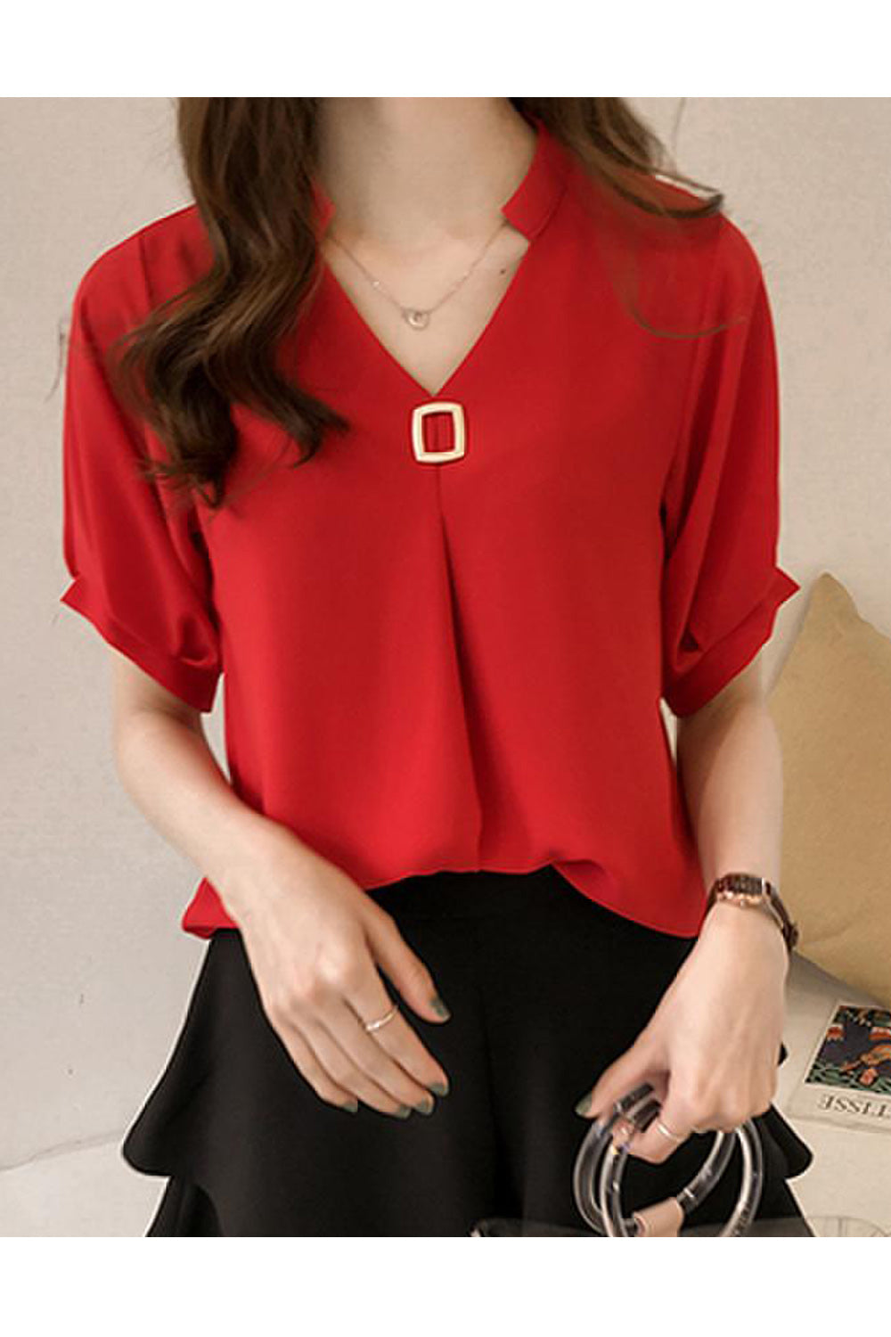 Women Magnificent Solid Colored Cool Short Sleeve V-Neck Amazing Shirt