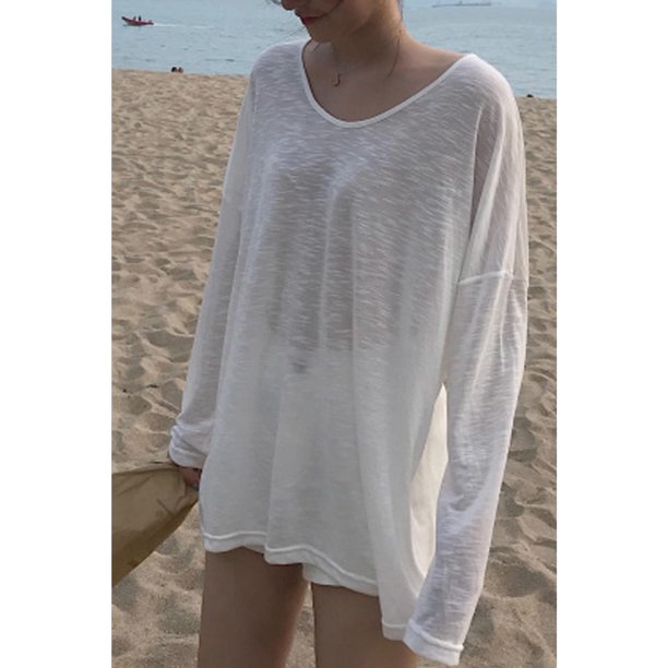 Women Soft Long Sleeve Beach Coverup