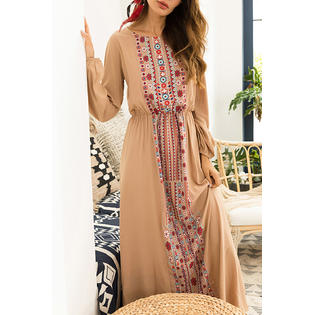 Women Embroidered Front Long Sleeve Dress