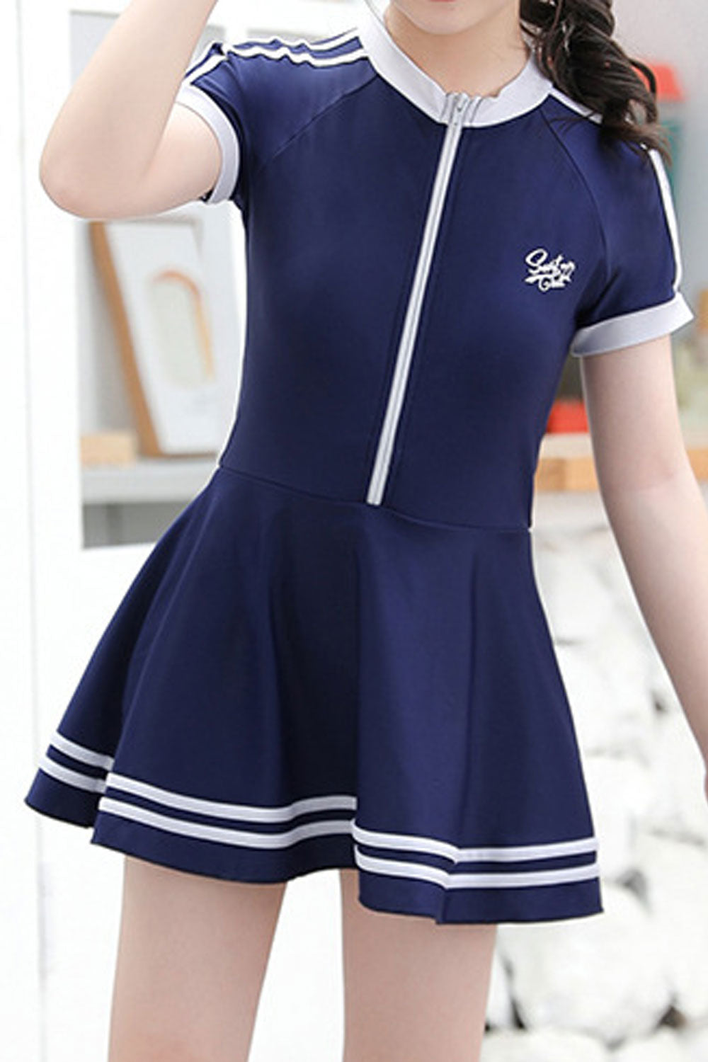 Kids Girls Ruffled Style Stripe Printed One Piece Swimsuit