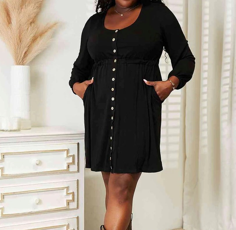 Women's Double Take Scoop Neck Empire Waist Long Sleeve Magic Dress